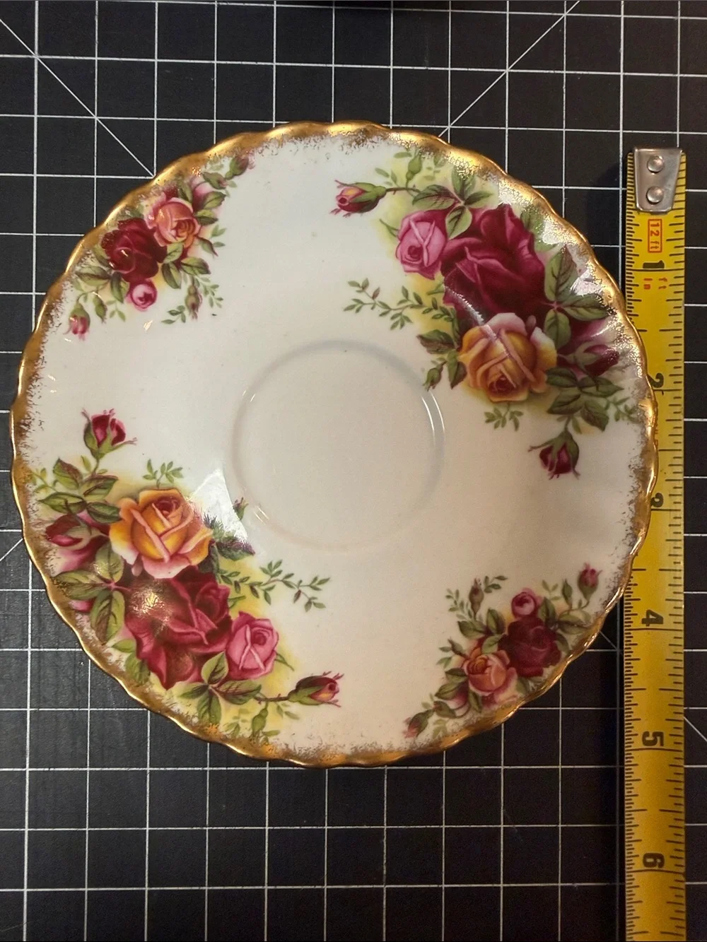 Floral Gold-Trim Porcelain Teacup and Saucer - Rose Pattern